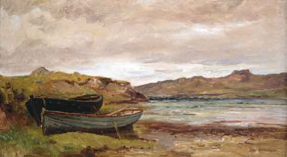 BEACHED ROWING BOATS BY A LOUGH by Alexander Williams RHA (1846-1930) at Whyte's Auctions