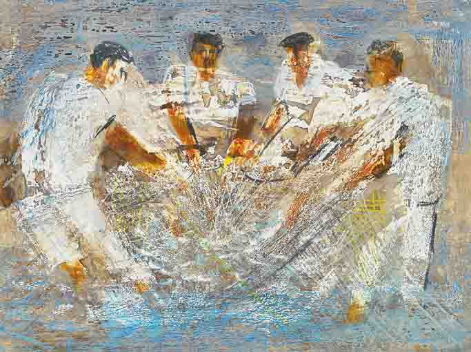 SPANISH FISHERMEN HAULING NETS by George Campbell RHA (1917-1979) at Whyte's Auctions