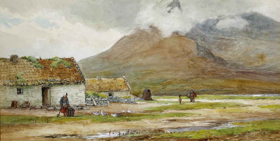 CABINS ON THE BEACH AT DUGORT BAY, ACHILL ISLAND by Alexander Williams sold for 3,000 at Whyte's Auctions