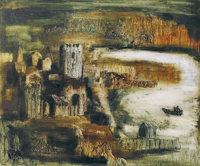 ABBEY RUINS ON AN ISLAND by Samus  Colmin (1925-1990) at Whyte's Auctions