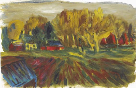 AUTUMN LANDSCAPE WITH FALLOW FIELDS AND FARM BUILDINGS by Tony O'Malley HRHA (1913-2003) at Whyte's Auctions