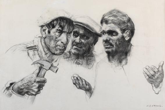 THREE IRISH WORKMEN, circa 1971 by Sen Keating sold for 9,600 at Whyte's Auctions