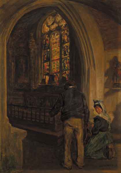 BRETON CHURCH INTERIOR WITH FIGURES by Aloysius C. OKelly (1853-1936) at Whyte's Auctions