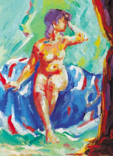 NUDE SEATED ON BLUE by Owen Walsh sold for 2,100 at Whyte's Auctions