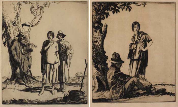THE FIDDLER and TWO FIGURES BY A TREE (A PAIR) by Ernest Herbert Whydale sold for 200 at Whyte's Auctions