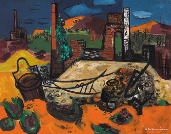 OCHRE AND HEATHER, c.1957 by Norah McGuinness sold for 23,000 at Whyte's Auctions