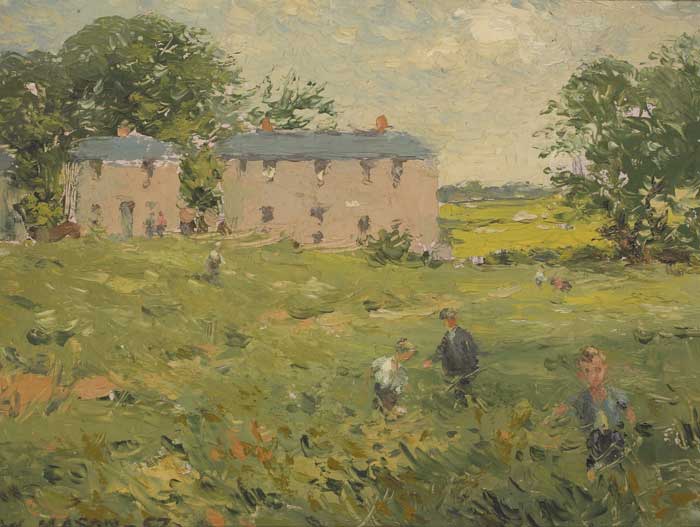 A COUNTRY HOUSE WITH FIGURES IN GARDEN, 1957 by William Mason (1906-2002) at Whyte's Auctions