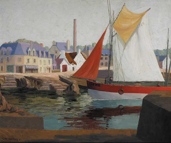 HARBOUR IN BRITTANY, circa 1935 by Charles W. Harvey (1895-1970) at Whyte's Auctions