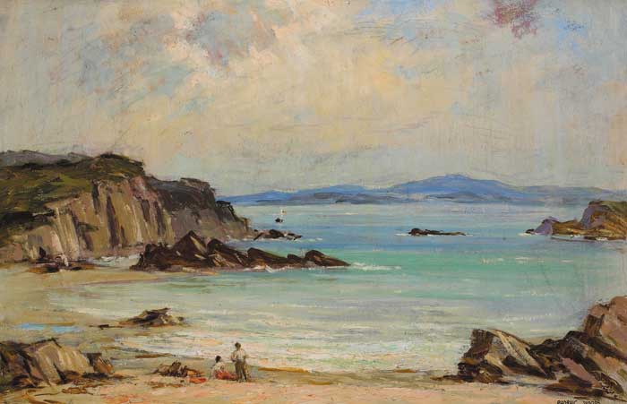 ROCKY COASTLINE WITH FIGURES ON A STRAND by Padraic Woods sold for 1,000 at Whyte's Auctions