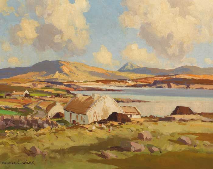THATCHED COTTAGES AND FIELDS BY THE SEA by Maurice Canning Wilks sold for 8,200 at Whyte's Auctions