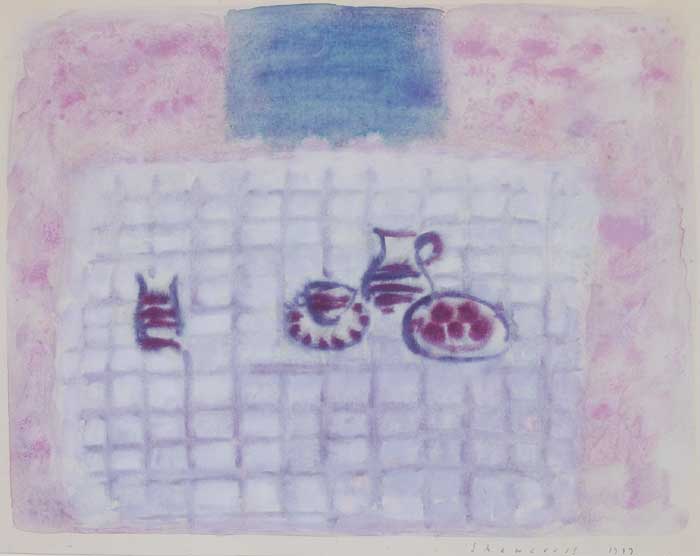 STILL LIFE ON CHEQUERED CLOTH, 1979 by Neil Shawcross MBE RHA HRUA (b.1940) at Whyte's Auctions