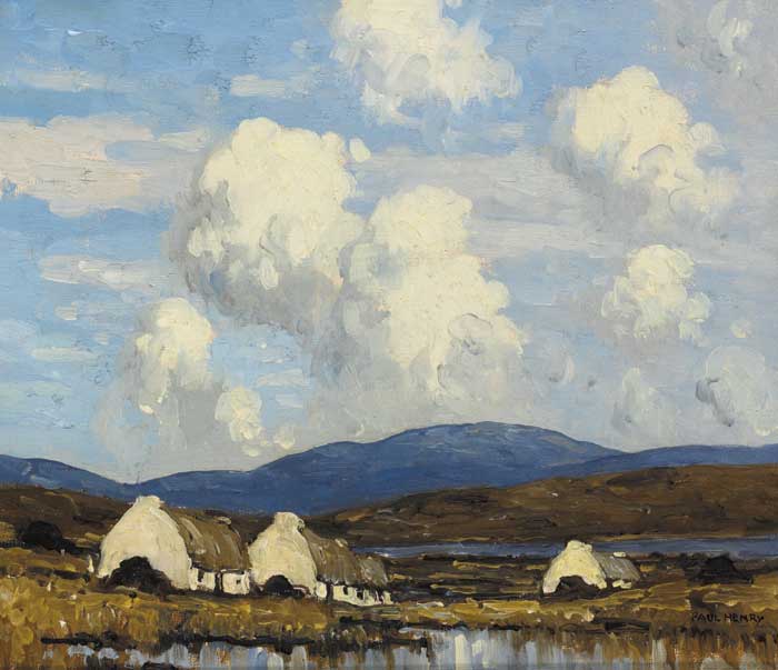 COTTAGES BY A BOG LAKE, WEST OF IRELAND, circa 1937 by Paul Henry sold for 86,000 at Whyte's Auctions