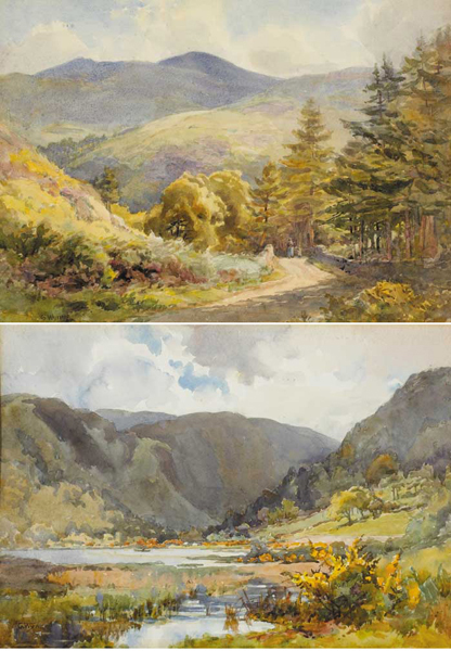 ABOVE THE LAKE, GLENDALOUGH, 1940 and THE LOWER LAKE, GLENDALOUGH, COUNTY WICKLOW (A PAIR) by Gladys Wynne sold for 1,400 at Whyte's Auctions