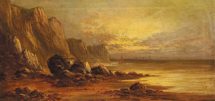COASTAL CLIFFS WITH BOATS OFF-SHORE by Sydney Yates Johnson sold for 200 at Whyte's Auctions