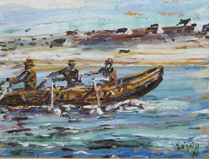 THREE MEN IN A CURRACH, 1992 by Liam O'Neill sold for 3,800 at Whyte's Auctions
