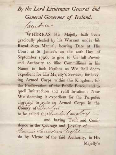 1796 - Warrant to Raise An Armed Corps Called The Dublin Cavalry and a 1773 Commission signed by King George III at Whyte's Auctions