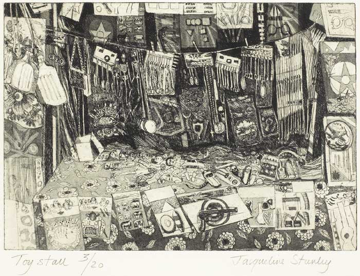 TOY STALL, 1990 by Jacqueline Stanley HRHA ARCA (1928-2022) at Whyte's Auctions