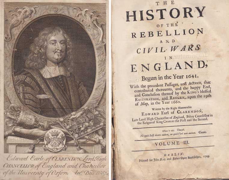 1641. The History of The Rebellion and Civil Wars in England by Edward Earl of Clarendon, Dublin 1719, John Hyde and Robert Owen, 3 Vols. at Whyte's Auctions