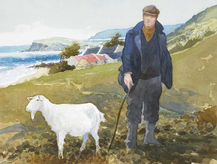 MAN WITH A GOAT, ANTRIM COAST, 1989 by James MacIntyre sold for 570 at Whyte's Auctions