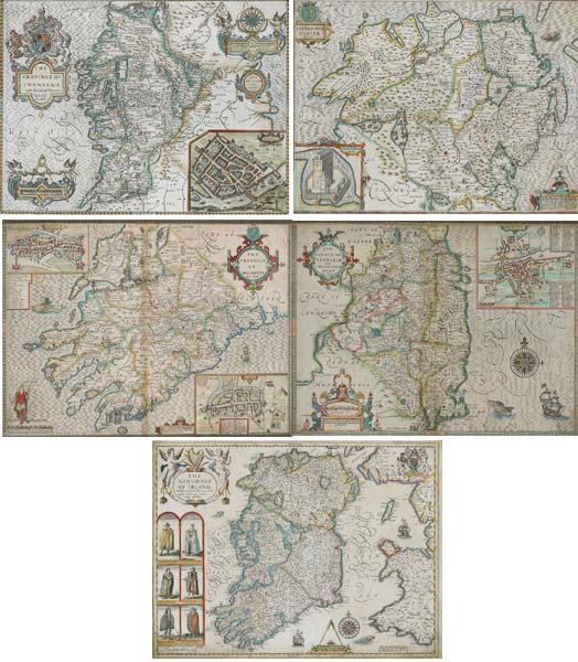 "The Kingdom of Ireland" and "Maps of Connaught, Munster, Leinster and Ulster", 1610 by John Speed  at Whyte's Auctions