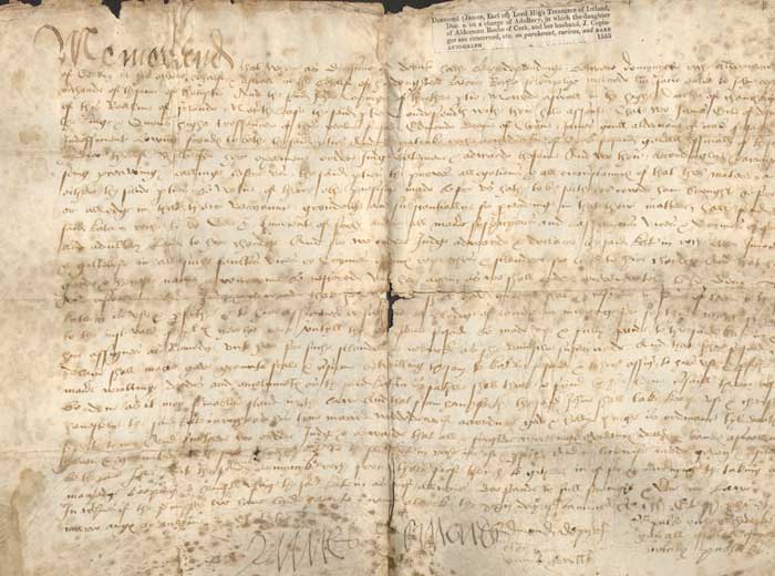 1555 (22 January) Rare early document signed by James Fitzgerald, Earl of Desmond, concerning an adultery charge at Whyte's Auctions