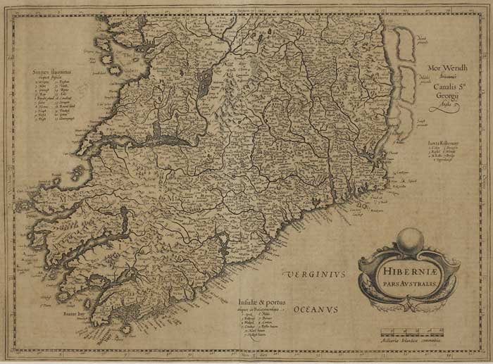 17th Century Map of the Southern Half of Ireland. " Hibernia Pars Australis " at Whyte's Auctions