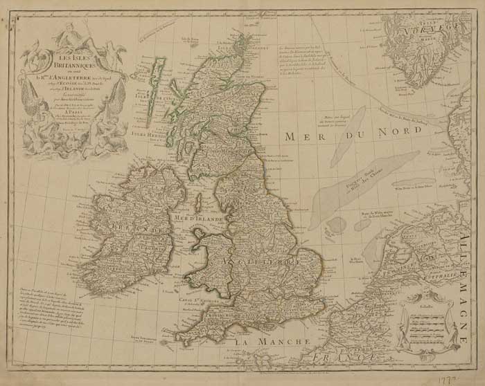 1772. Map of Ireland and Britain by G. de L'Isle, Paris, after Speed, Pont and Petty. at Whyte's Auctions
