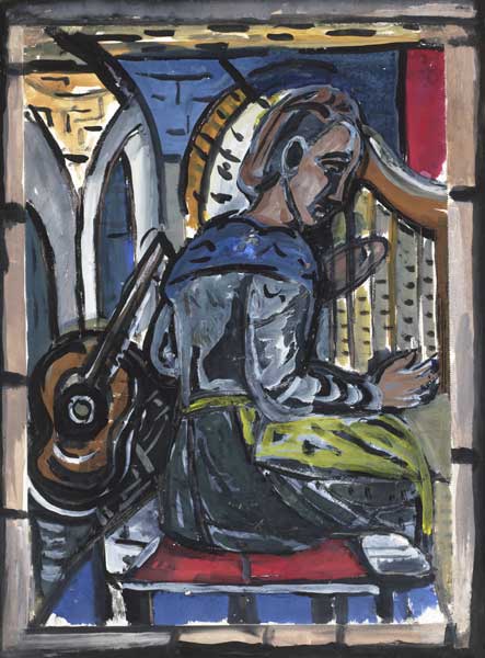 ST. CECILIA, DESIGN FOR STAINED GLASS PANEL, c.late 1940s by Evie Hone HRHA (1894-1955) at Whyte's Auctions