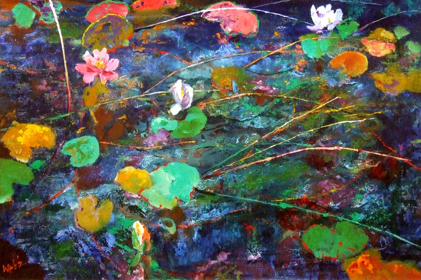 WATERLILIES, MARCONI POND, c.1970s by Kenneth Webb RWA FRSA RUA (b.1927) at Whyte's Auctions