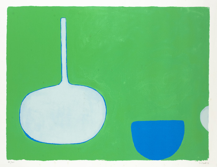 BOTTLE AND BOWL, BLUES ON GREEN, 1970 by William Scott sold for 3,400 at Whyte's Auctions
