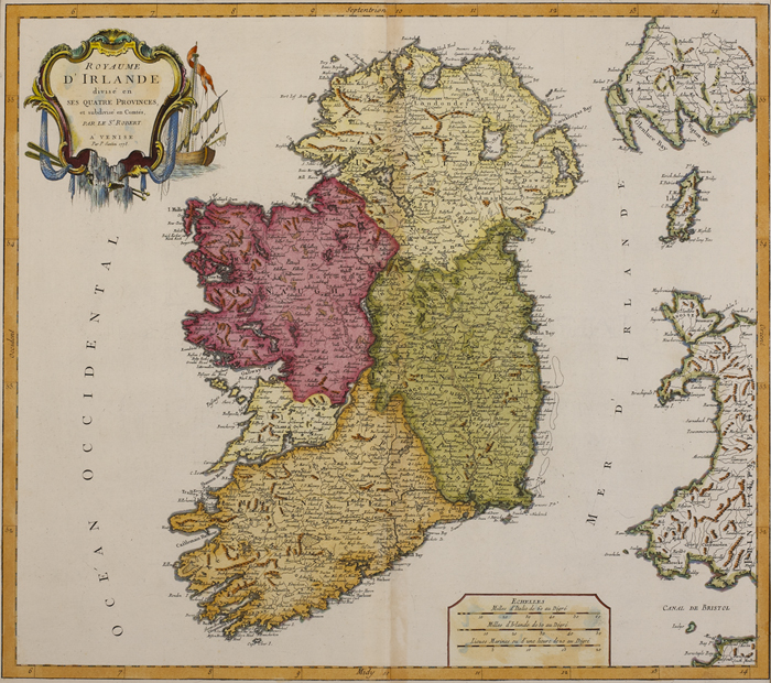 1778: Ireland Royaume D'Irlande" map by Francois Santini" at Whyte's Auctions