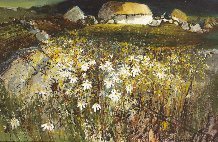 THATCHED COTTAGES AND WILD DAISIES by Kenneth Webb RWA FRSA RUA (b.1927) at Whyte's Auctions