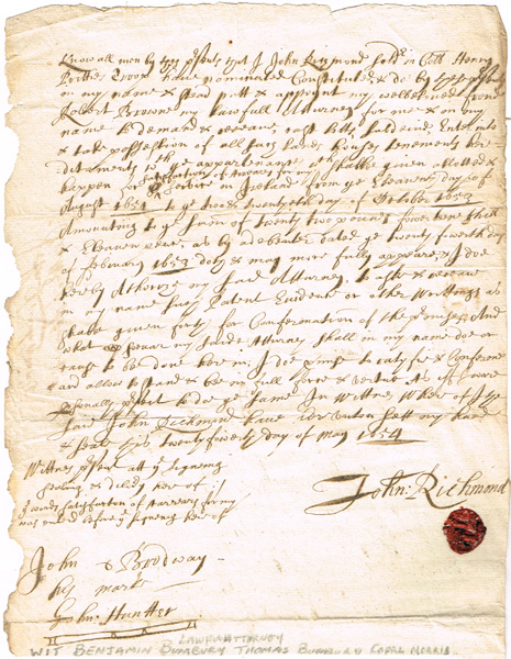 1654 - A soldier in Cromwell's Army sells his grant of land. at Whyte's Auctions