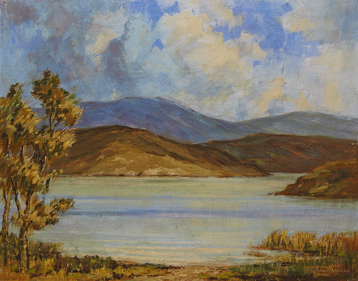 LAKE AND MOUNTAIN SCENE by Padraic Woods sold for 260 at Whyte's Auctions
