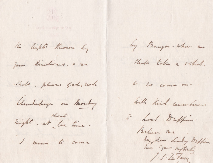 Circa 1830 to circa 1880 collection of autograph letters including Maria Edgeworth, James Sheridan Le Fanu, Lady Sydney Morgan etc. at Whyte's Auctions