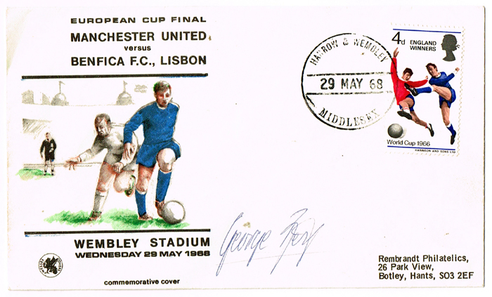 Football. 1968 (29 May) George Best autograph on European Cup Final commemorative envelope. at Whyte's Auctions