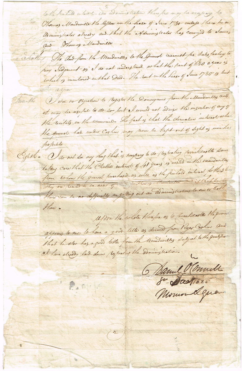 1825 (October 8) Daniel O'Connell, signed legal opinion at Whyte's Auctions