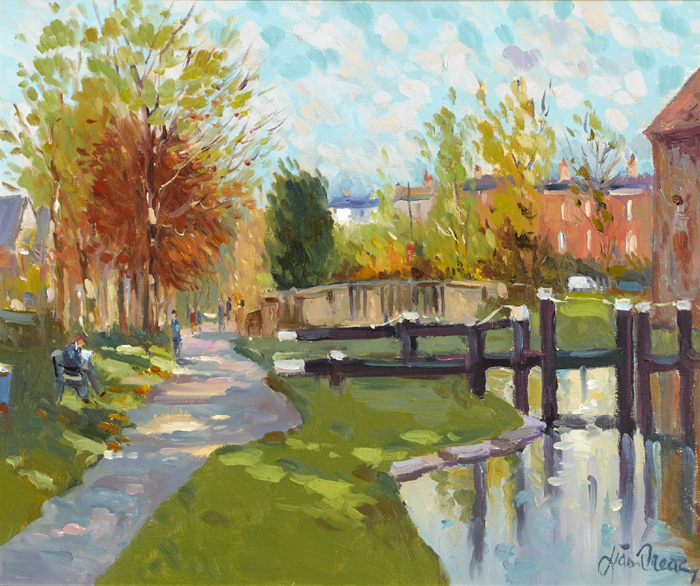 CANAL LOCK AT PERCY PLACE, DUBLIN by Liam Treacy (1934-2004) at Whyte's Auctions