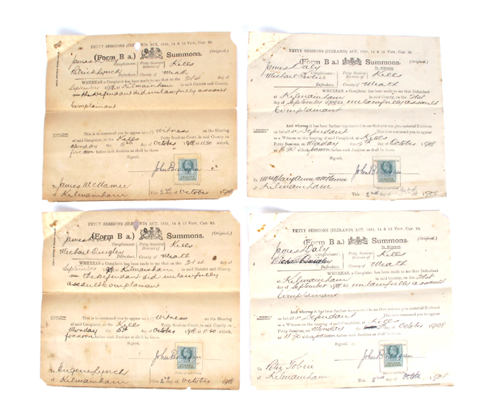 1908 Petty Sessions District of Kells, summonses to appear as a witnesses. at Whyte's Auctions