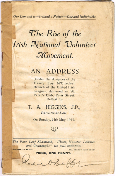 1914 The Rise of the Irish National Volunteer Movement, signed by Owen O'Duffy. at Whyte's Auctions