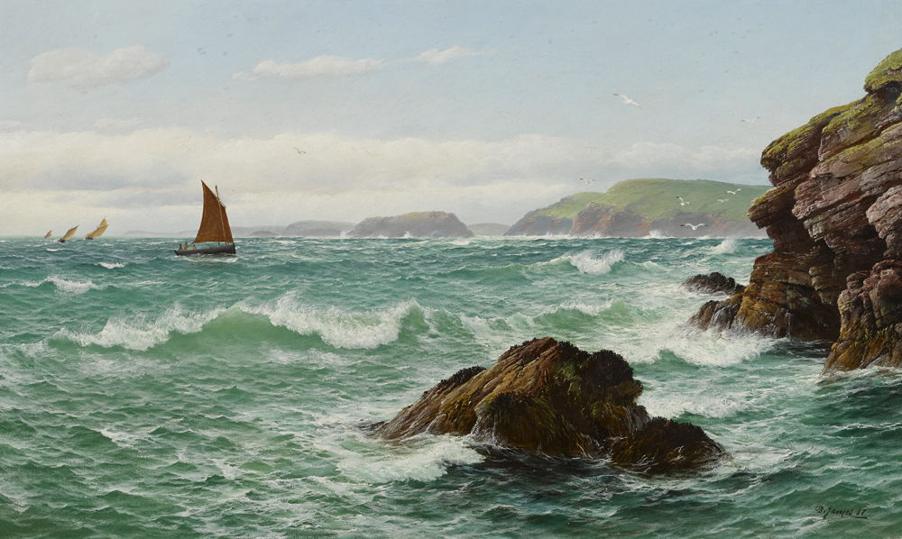 AN EASTERLY BREEZE, CAERMARTHEN [SIC] BAY, SOUTH WALES, 1887 by David James sold for 2,000 at Whyte's Auctions