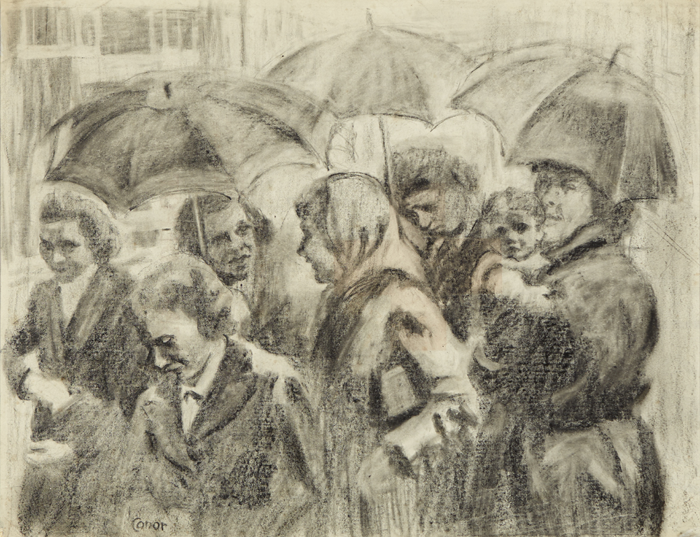 WOMEN WITH UMBRELLAS by William Conor OBE RHA RUA ROI (1881-1968) at Whyte's Auctions