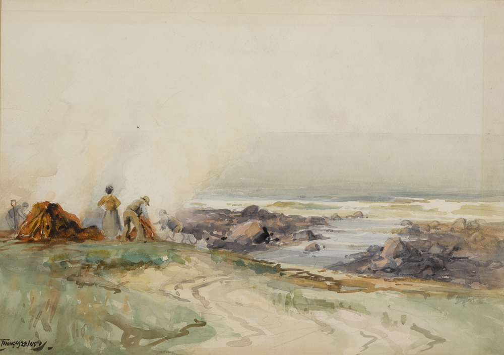 BURNING SEAWEED FOR KELP, ANTRIM COAST by Frank McKelvey RHA RUA (1895-1974) at Whyte's Auctions