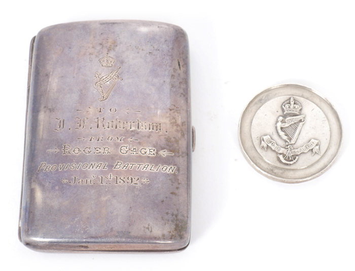 1881-1901 Royal Irish Rifles cigarette case and Royal Ulster Rifles silver medal. at Whyte's Auctions