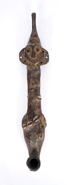 Early 20th century, Lake Victoria, Dan tribe, shell inlaid carved wooden pipe. at Whyte's Auctions