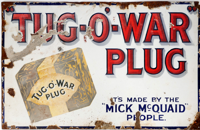 Tug o' War Plug enamel sign at Whyte's Auctions