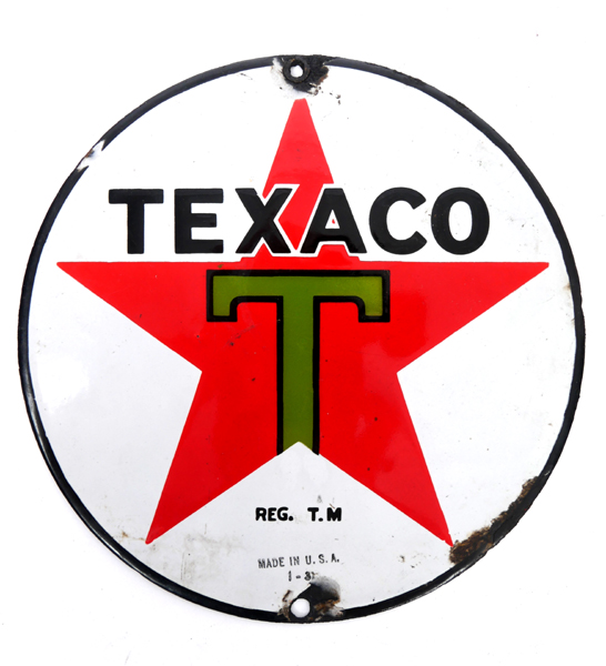 1931 Texaco Motor Spirit enamel sign. at Whyte's Auctions
