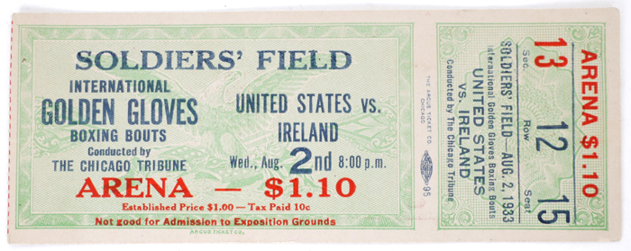 1933 Boxing, United States vs. Ireland, Golden Gloves, ticket at Whyte's Auctions