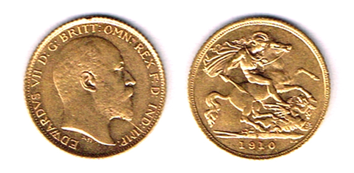 Edward VII gold half sovereigns 1906 and 1910. at Whyte's Auctions
