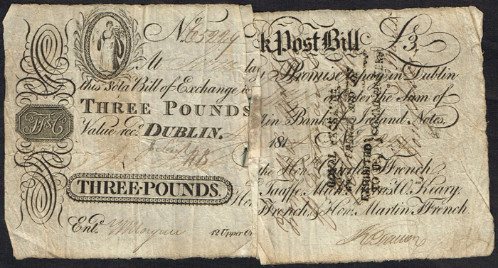 Ffrench's Bank One Pound Five Shillings and Three Pounds at Whyte's Auctions